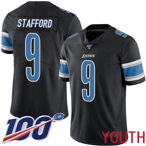 Detroit Lions Limited Black Youth Matthew Stafford Jersey NFL Football #9 100th Season Rush Vapor Untouchable